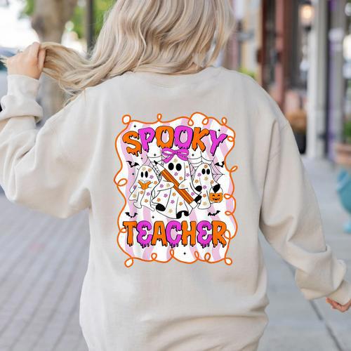 Spooky Teacher Ghost Pencil Teacher Halloween Teacher Women's Sweatshirt Back Print - teacherstshirts.com AU