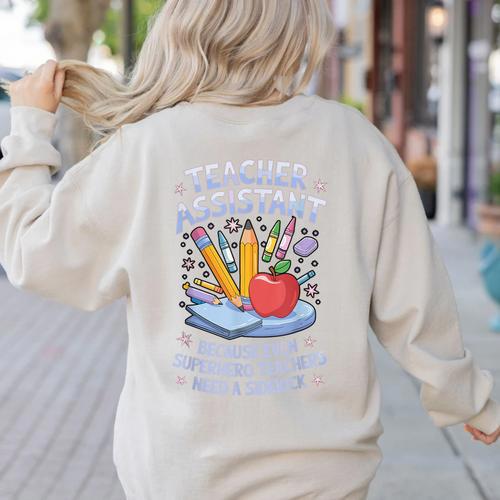 Superhero Sidekick Teaching Teach School Teacher Assistant Women's Sweatshirt Back Print - teacherstshirts.com AU