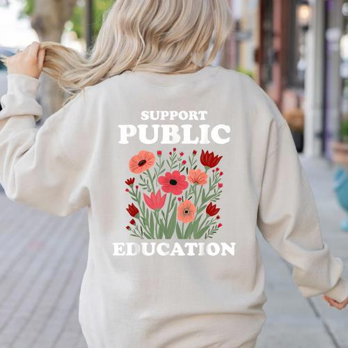 Support Public Education Cute Floral Teacher Red For Ed Women's Sweatshirt Back Print - teacherstshirts.com AU