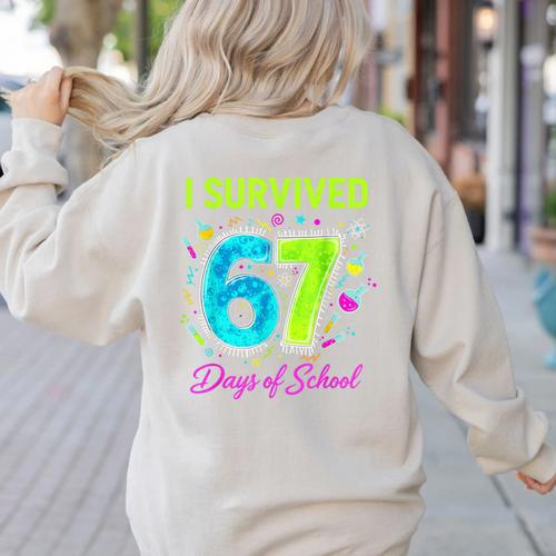 I Survived 67 Days Of School 67 Meme Science Teacher Women's Sweatshirt Back Print - teacherstshirts.com AU
