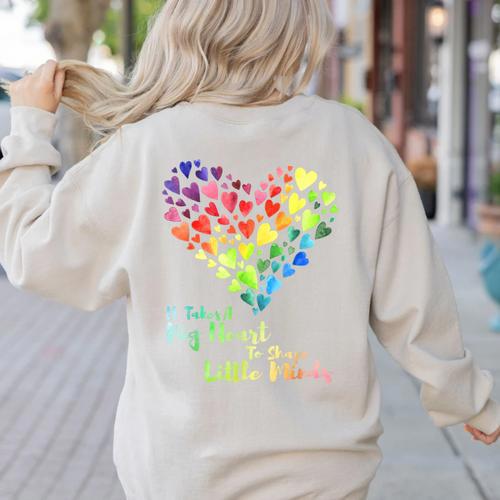 It Takes A Big Heart To Shape Little Minds Teacher Student Men Women Kids Women's Sweatshirt Back Print - teacherstshirts.com