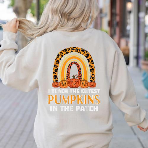 Teach Leopard Rainbow Cute Halloween Costume Teacher Women Women's Sweatshirt Back Print - teacherstshirts.com CA