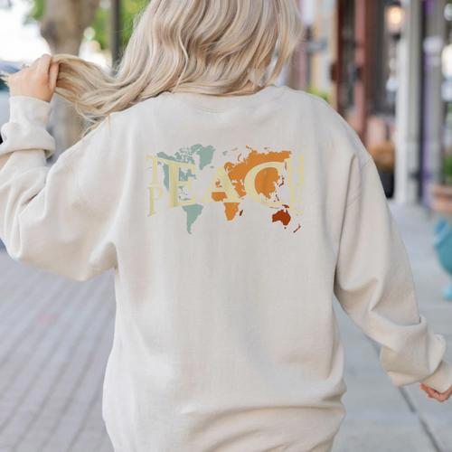 Teach Peace Teacher Teacher Women's Sweatshirt Back Print - teacherstshirts.com