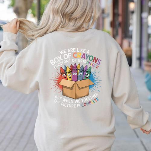 Teacher We Are Like a Box Of Crayons Women's Sweatshirt Back Print - teacherstshirts.com CA