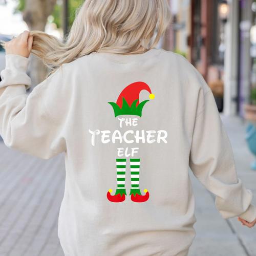 The Teacher Elf Family Matching Group Idea Christmas Women's Sweatshirt Back Print - teacherstshirts.com DE