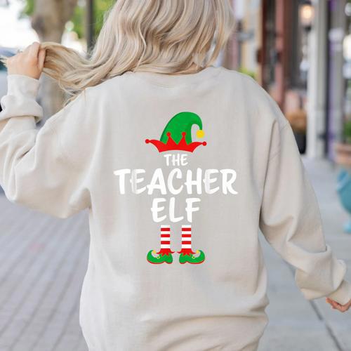 The Teacher Elf Matching Family Christmas Women's Sweatshirt Back Print - teacherstshirts.com DE