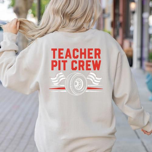 Teacher Pit Crew Race Car Driver Costume Men Women Kids Women's Sweatshirt Back Print - teacherstshirts.com AU
