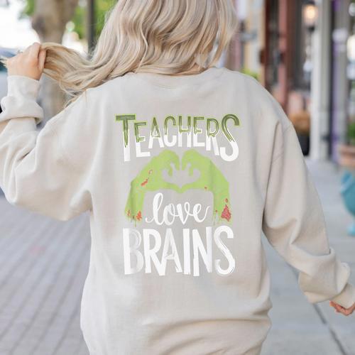 Teachers Love Zombie Teacher Halloween Fun Women's Sweatshirt Back Print - teacherstshirts.com CA