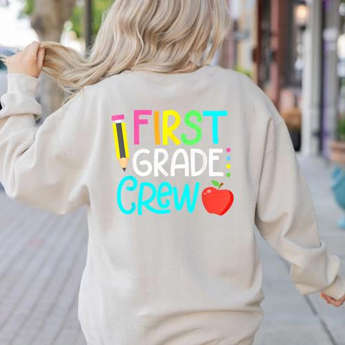 Team 1st Grade Crew Back To School 1st Grade Teacher Kids Women's Sweatshirt Back Print - teacherstshirts.com CA