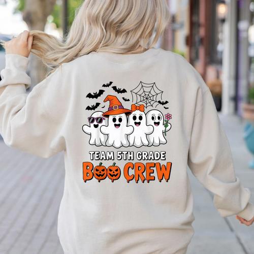 Team 5th Grade Boo Crew Halloween Teacher Student Costume Women's Sweatshirt Back Print - teacherstshirts.com UK