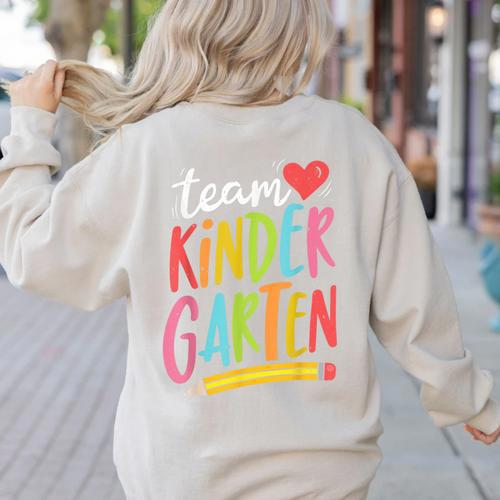 Team Kindergarten Teacher Student Back To School Women's Sweatshirt Back Print - teacherstshirts.com CA