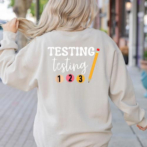 Testing Testing 123 Cute Math Teacher Student Test Day Men Women Girls Kids Women's Sweatshirt Back Print - teacherstshirts.com DE