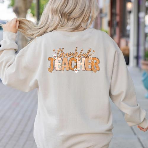 Thankful Teacher Autumn Fall Teacher Thanksgiving Youth Women's Sweatshirt Back Print - teacherstshirts.com AU