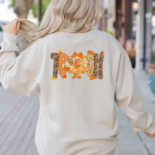 Thanksgiving Turkey Teach Thankful Teacher Girly Bow Women Women's Sweatshirt Back Print - teacherstshirts.com AU