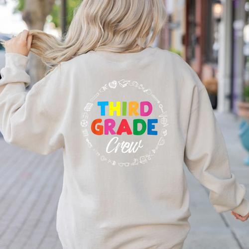 Third Grade Crew First Day Of School 3rd Grade Teacher Women's Sweatshirt Back Print - teacherstshirts.com AU