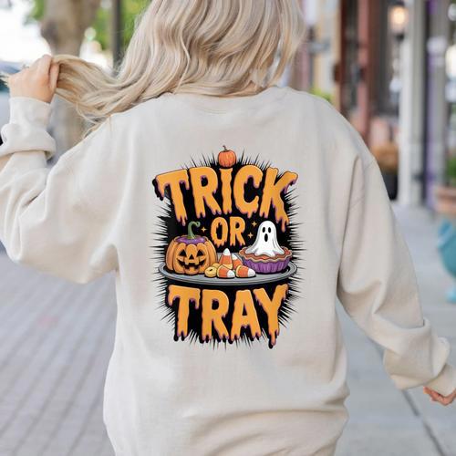 Trick Or Tray Halloween Cafeteria Teacher School Women's Sweatshirt Back Print - teacherstshirts.com UK