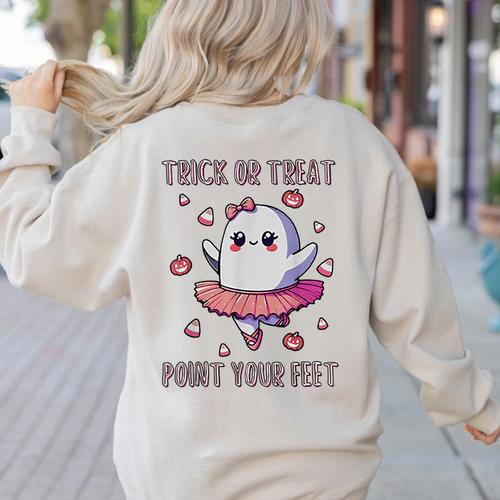 Trick Or Treat Point Your Feet Halloween Ghost Dance Teacher Women's Sweatshirt Back Print - teacherstshirts.com UK