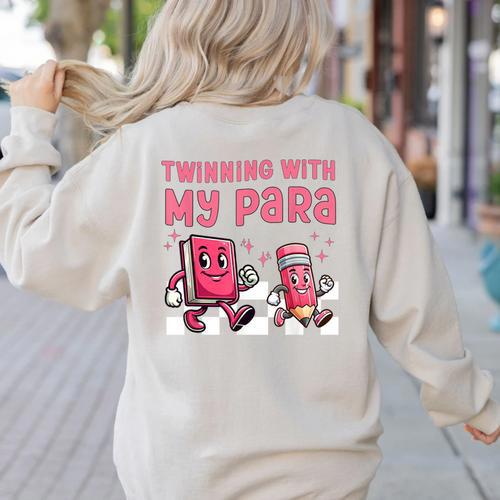 Twinning With My Para Teacher Matching Paraprofessional 70s For Men Women Women's Sweatshirt Back Print - teacherstshirts.com CA