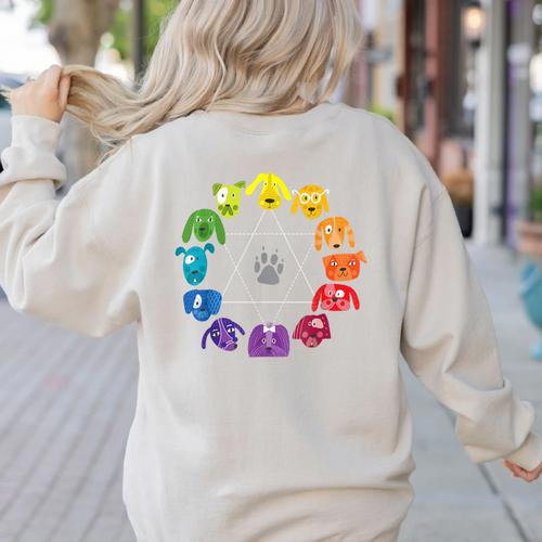 Unique For Artists By ADS Color Wheel Educational Art Teacher Dog Themed Artist Small Women's Sweatshirt Back Print - teacherstshirts.com DE