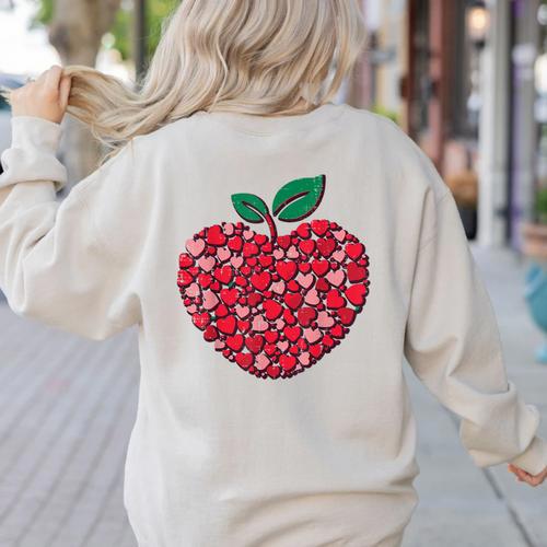 Valentines Day Teacher Hearts Apple Love Teach Women Men Women's Sweatshirt Back Print - teacherstshirts.com CA