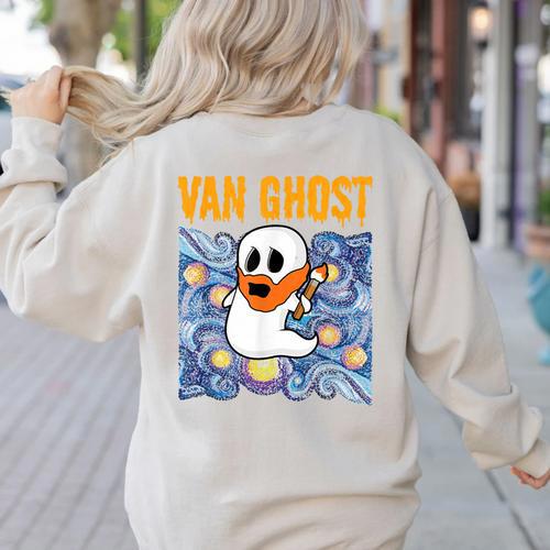 Van Ghost Art Teacher Halloween Van Gogh Starry Night Women's Sweatshirt Back Print - teacherstshirts.com
