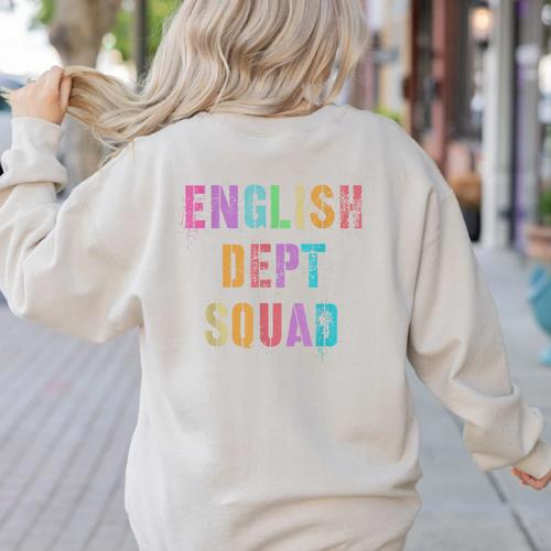 Vintage ENGLISH DEPT SQUAD Back To School Teacher Student Women's Sweatshirt Back Print - teacherstshirts.com AU