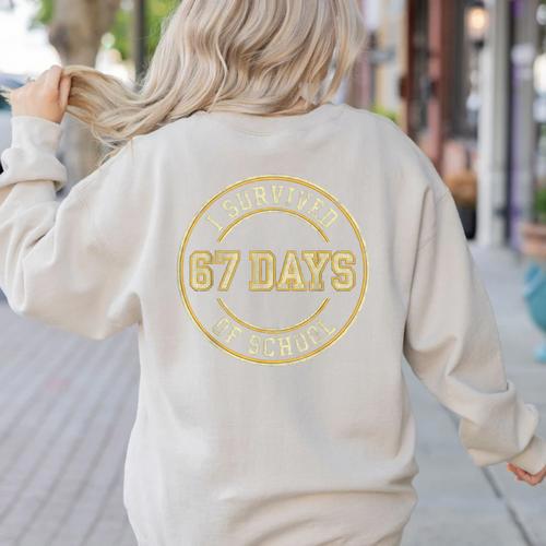 Vintage I Survived 67 Days Of School Teachers Students Women's Sweatshirt Back Print - teacherstshirts.com UK