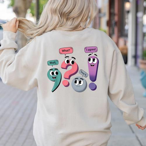 Wait What Stop It I Agree Grammar English Teacher Women's Sweatshirt Back Print - teacherstshirts.com AU