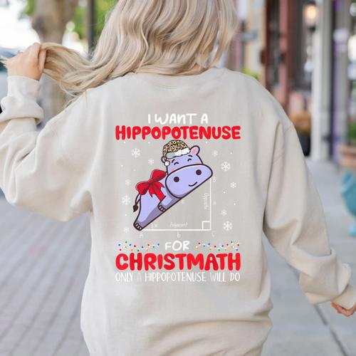 I Want A Hippopotenuse For Christmath Math Teacher Christmas Women's Sweatshirt Back Print - teacherstshirts.com CA