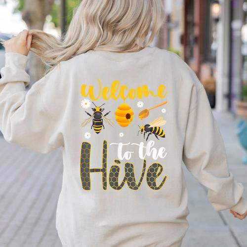 Welcome To The Hive Bee Teacher Back To School Women's Sweatshirt Back Print - teacherstshirts.com DE