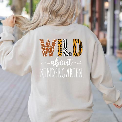 Wild About Kindergarten Teacher Leopard Print Women's Sweatshirt Back Print - teacherstshirts.com CA