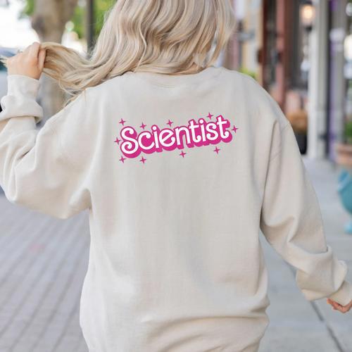 Women Retro Pink Scientist Science Teacher Back To School Women's Sweatshirt Back Print - teacherstshirts.com AU