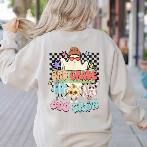 3rd Grade Boo Crew Third Grade Halloween Costume Teacher Kid Women's Sweatshirt Back Print - teacherstshirts.com AU