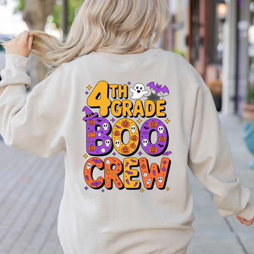 4th Grade Boo Crew Ghost Halloween Teacher Costume Women's Sweatshirt Back Print - teacherstshirts.com AU