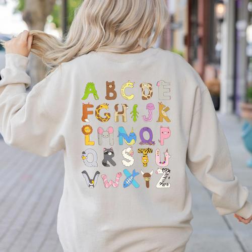 ABC Animals Alphabet Graphic Boys Girls Kindergarten Teacher Women's Sweatshirt Back Print - teacherstshirts.com UK