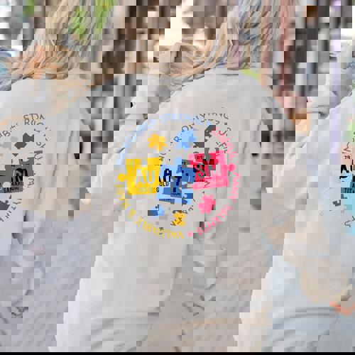 Autism Awareness Shirt Periodic Puzzle Science Teacher Men Women Kids Women&#x27;s Sweatshirt Back Print - teacherstshirts.com