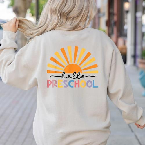 Back To School Hello Preschool For Kids Teacher Women Women's Sweatshirt Back Print - teacherstshirts.com AU