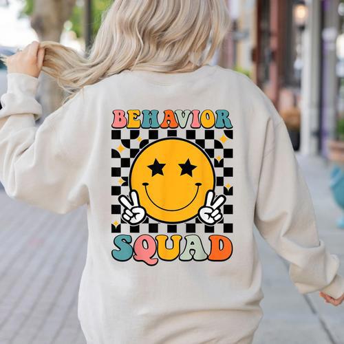 Behavior Squad Specialist Analyst Behavior Teacher Retro Women's Sweatshirt Back Print - teacherstshirts.com