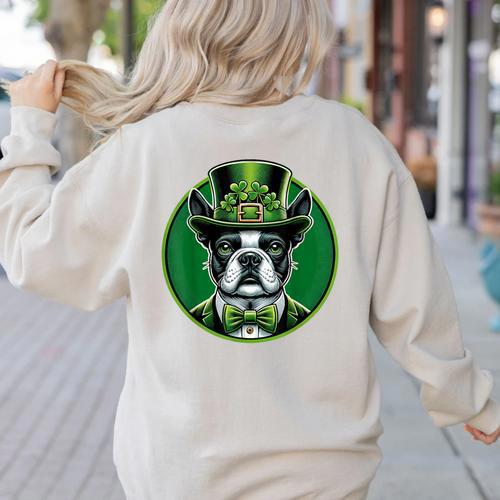 Boston Terrier Dog St Patricks Day Irish Pet Lover Men Women Kids Women's Sweatshirt Back Print - Bostonterriersmerch.com
