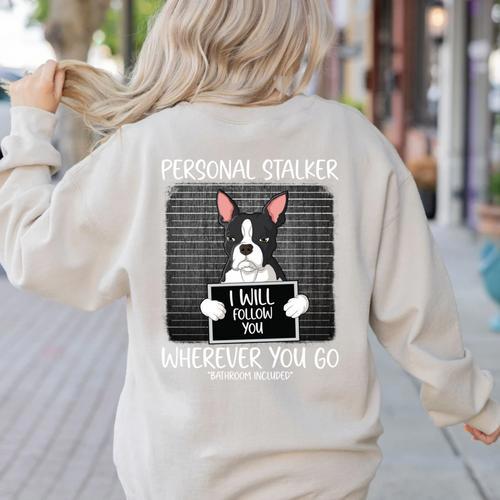 Boston Terrier Mug Shot Guilty Dog Women's Sweatshirt Back Print - Bostonterriersmerch.com
