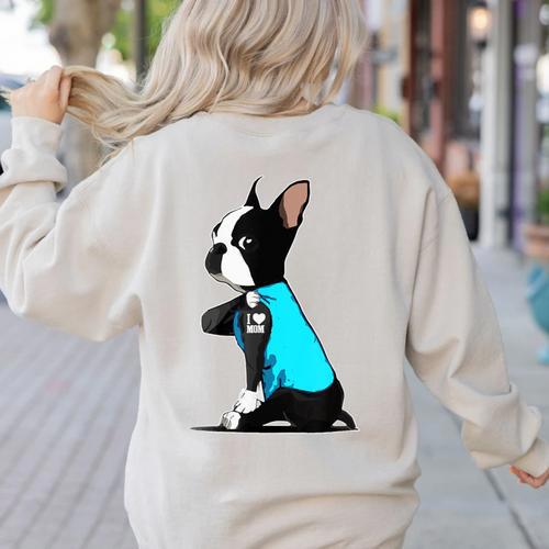 Boston Terrier Tattoos I Love Mom Women's Sweatshirt Back Print - Bostonterriersmerch.com