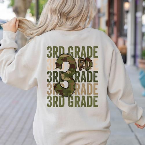 Camo Team 3rd Grade Squad Back To School Teacher Kids Boys Women's Sweatshirt Back Print - teacherstshirts.com