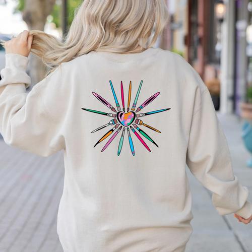 Cool Brush Heart Shape Art Teacher Paint For Artist Painter Women's Sweatshirt Back Print - teacherstshirts.com AU