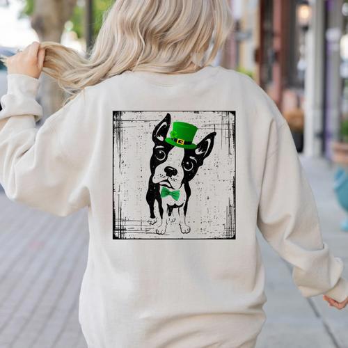 Cool Saint Patrick's Boston Terrier T Shirt For Dogs Lovers Women's Sweatshirt Back Print - Bostonterriersmerch.com
