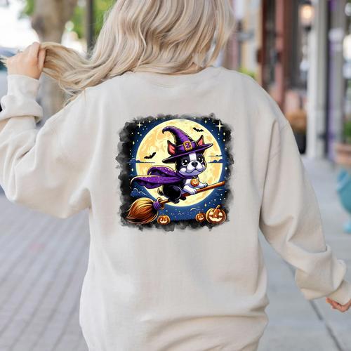 Cute Boston Terrier Halloween Costume Dog Lover Women Girls Women's Sweatshirt Back Print - Bostonterriersmerch.com