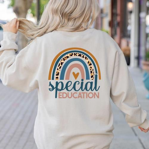Cute Special Education Leopard Print SPED Teacher Idea Women's Sweatshirt Back Print - teacherstshirts.com CA