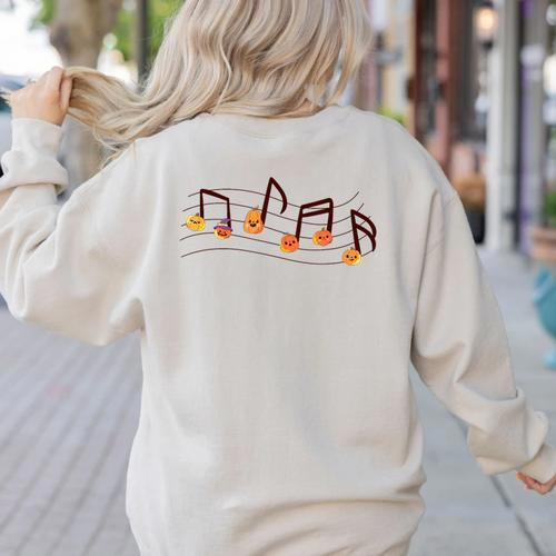 Fall Music Teacher Halloween Pumpkin Music Note Fall Teacher Women's Sweatshirt Back Print - teacherstshirts.com AU