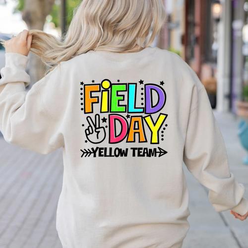 Field Day Yellow Team For Teacher Kids Field Day Games Women's Sweatshirt Back Print - teacherstshirts.com DE