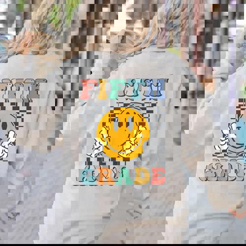 Fifth Grade Team Teachers Boys Girls Retro Smile 5th Grade Women&#x27;s Sweatshirt Back Print - teacherstshirts.com