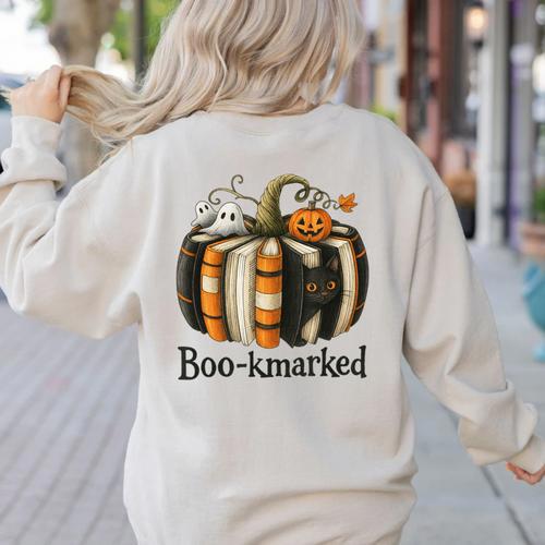Fun Fall Book Lover Cute Teacher Student Halloween Women's Sweatshirt Back Print - teacherstshirts.com CA